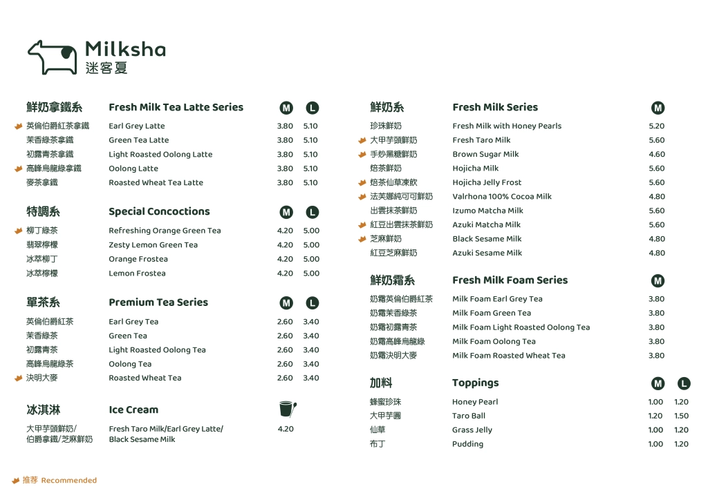 Milksha Menu Prices – Fresh Milk Tea Latte Series