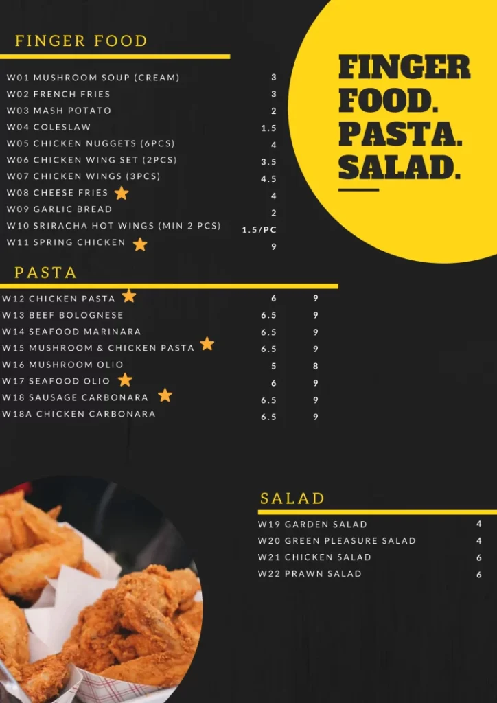 A menu of Finger Food Pasta Salad 