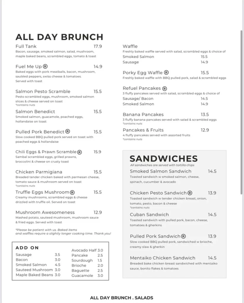 A complete Menu of All Day Brunch Refuel