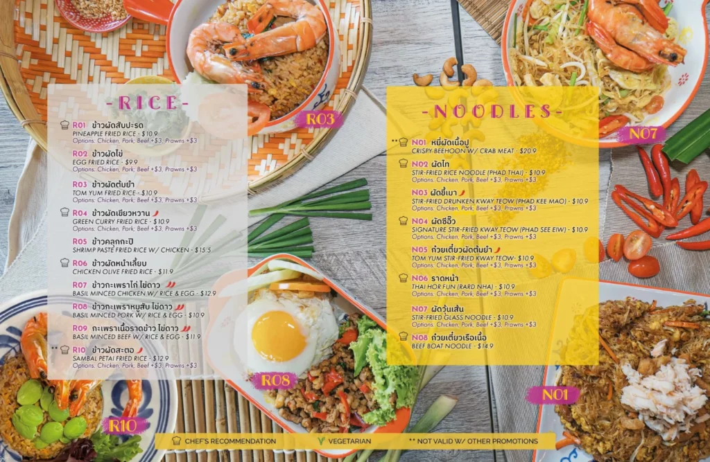 Delicious and flavourful noodle dishes from the Thai'D Me Up Singapore Menu.