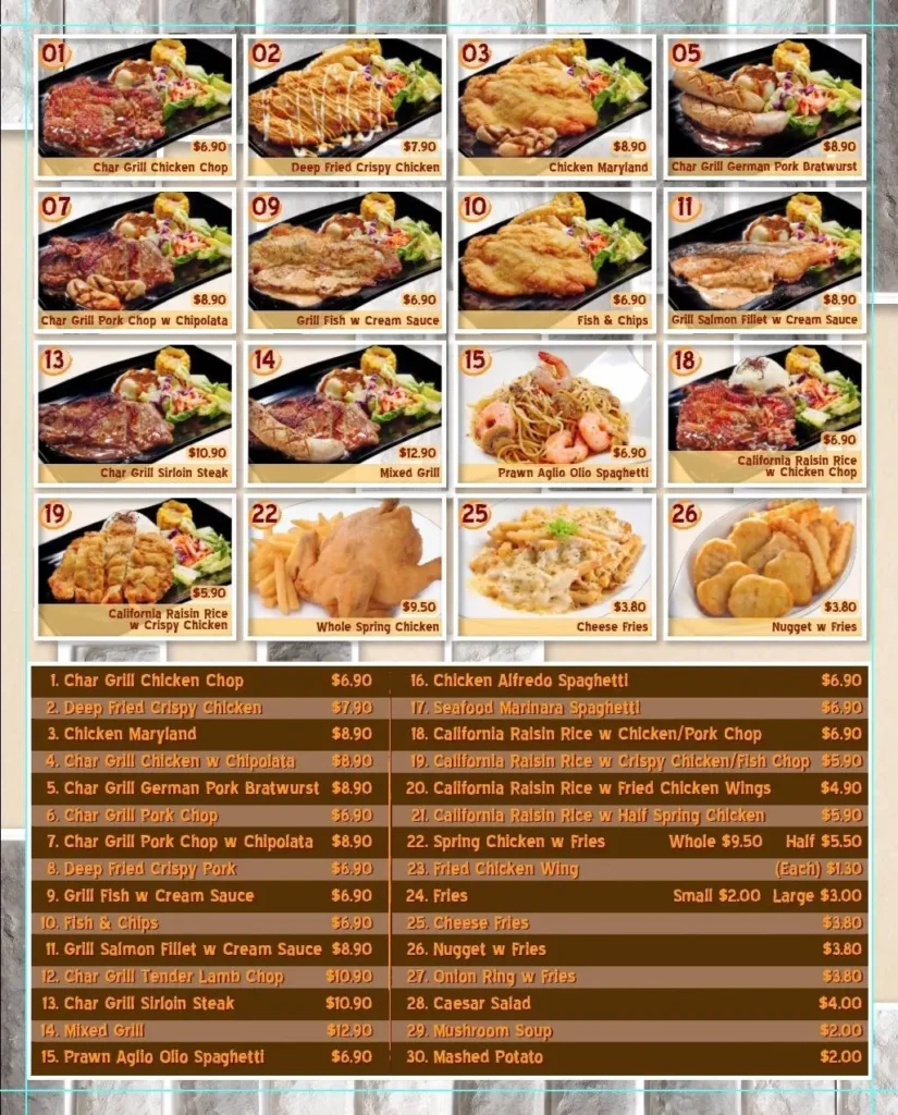 A complete menu of top corner Singapore