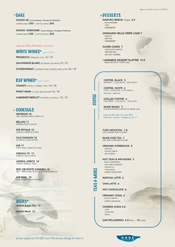 Nude Seafood Beverages Menu and Prices
