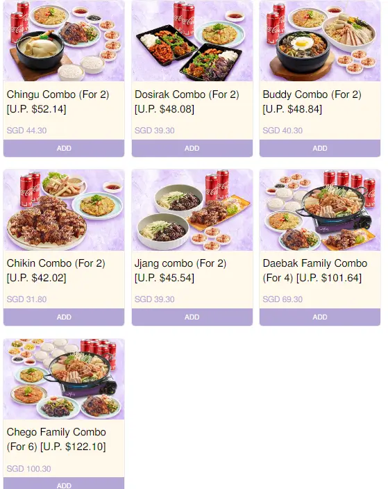 Seoul Yummy Singapore combo Menu With Prices