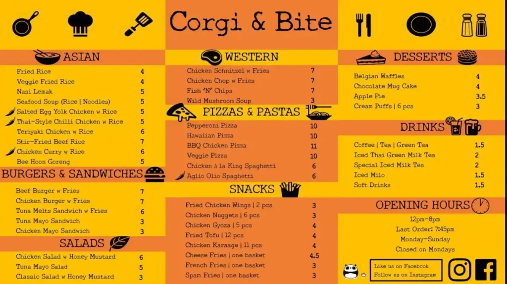 Corgi & Bite Singapore Menu With Prices