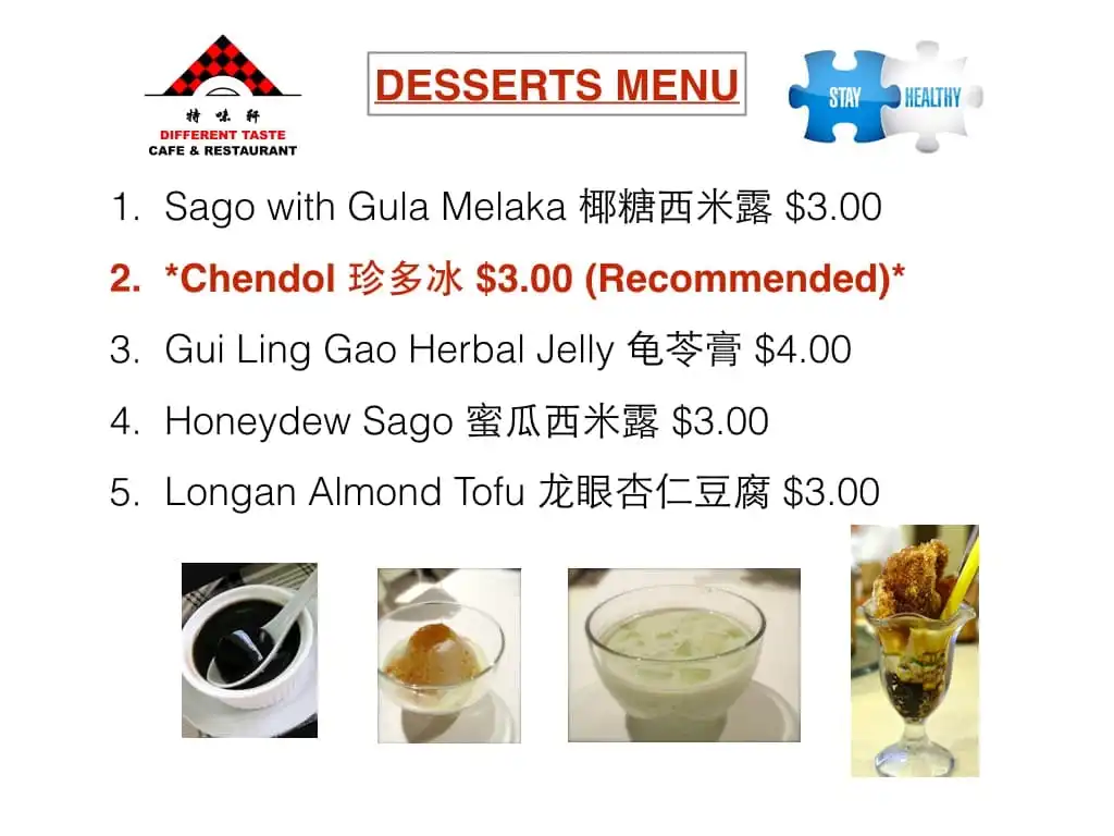 Different Taste Cafe & Restaurant Desserts Menu With Prices