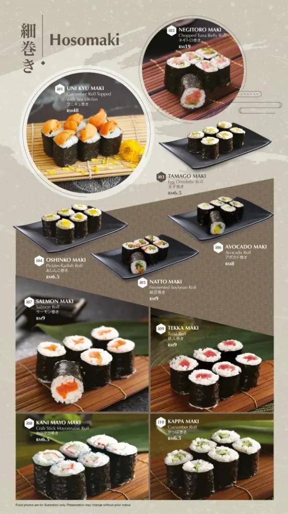Edo-Ichi-Japanese-Cuisine-Hosomaki-Menu With Prices