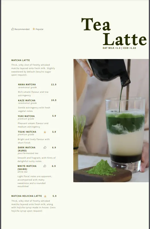 Hvala Singapore Tea Latte Menu with Prices 