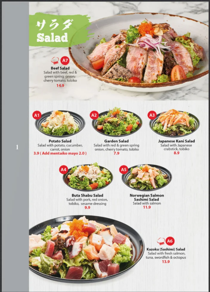 Kazoku Japanese Cuisine Salad Menu & Prices 
