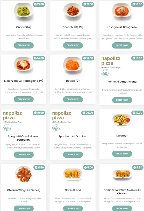 Napolizz Pizza Pasta Menu With Prices