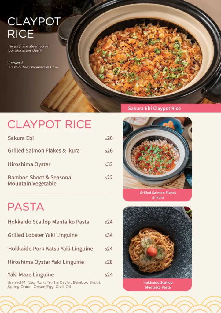 Nozomi Claypot Rice and Pasta Menu