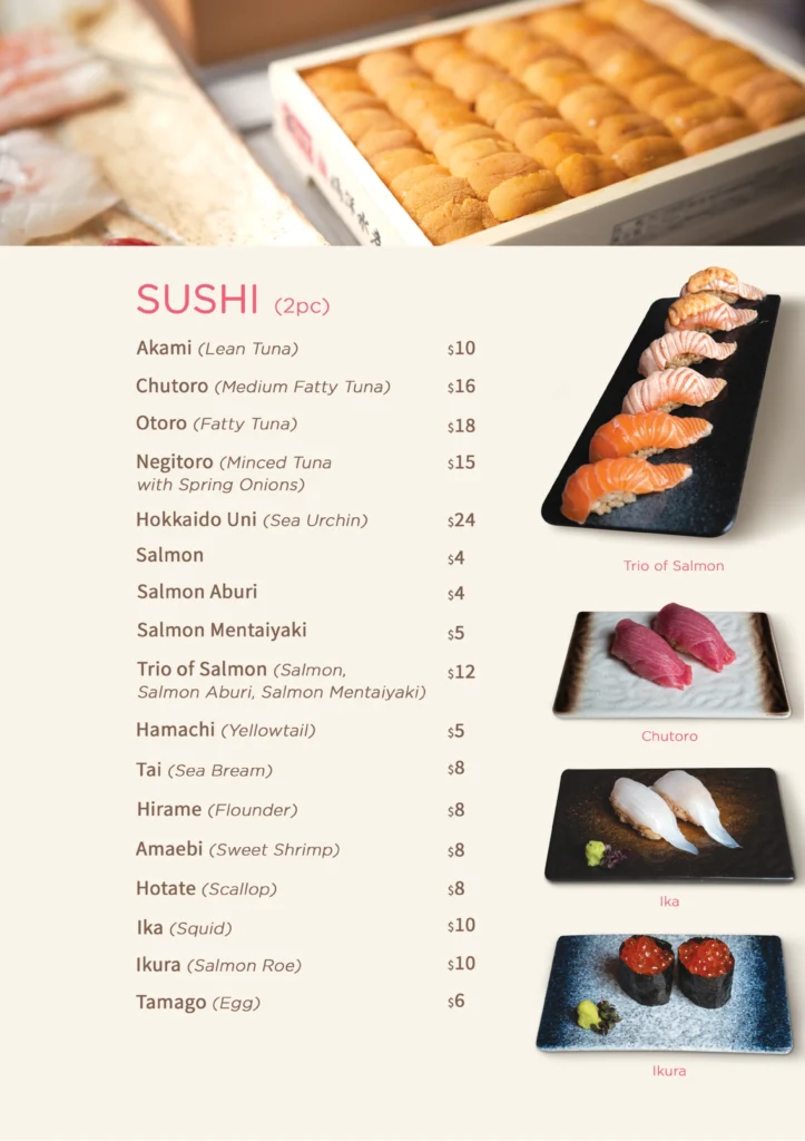 Nozomi Sushi and Sashimi Menu With Price