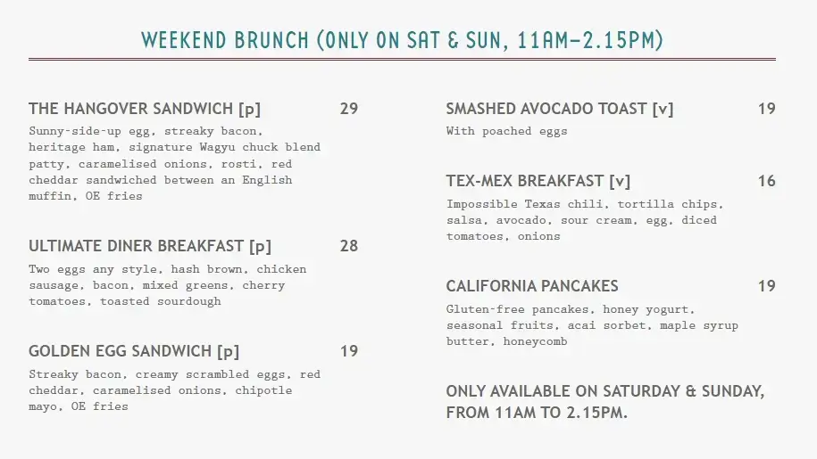 Overeasy Brunch Menu With Prices