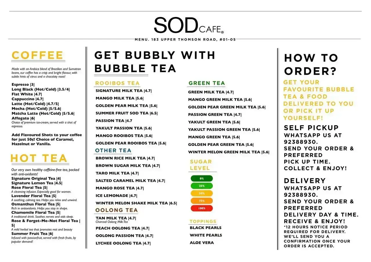 SOD Cafe Complete Menu With Prices
