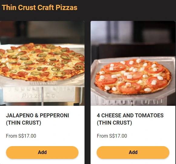 Thin Crust Craft Pizzas Menu