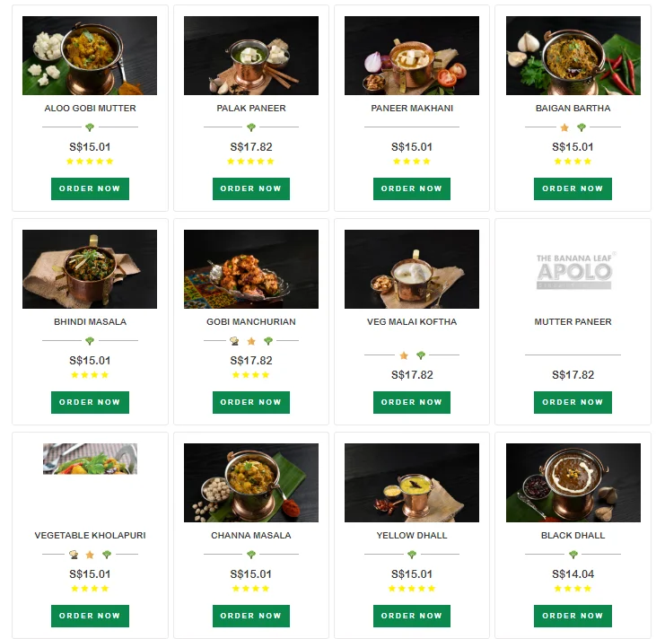 Banana Leaf Apolo Singapore Vegetables Menu Prices