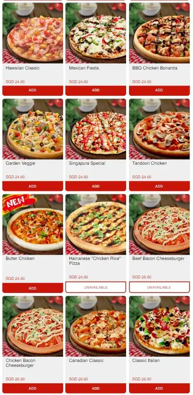 Canadian Pizza Singapore Menu Single Piza