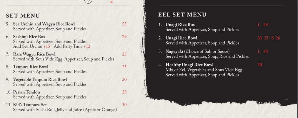 Uya Singapore set menu