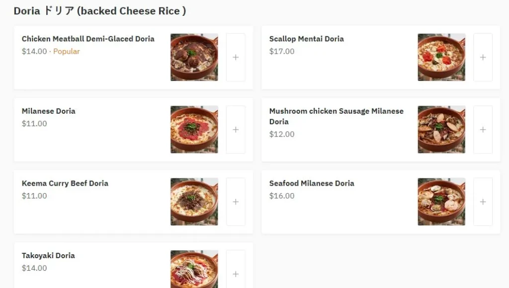 Milan Shokudo Doria (Baked Cheese Rice) Prices